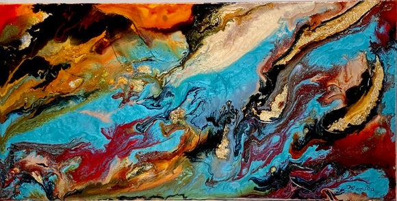 Monique Arsenault, artiste peintre. Titre: Multicolore. Huile à effets. Fini lisse et brillant. 