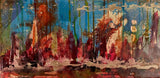 Titre: La Forêt Enchantée, The enchanted forest:  Tableau abstrait de format 8 x 16" pouces, 20 x 40 cm. Il mettra en valeur n'importe laquelle de vos pièces où vous voulez ajouter une note de charme à votre décor.   Peintures à l’huile à effets Pébéo, avec ajout d'encre à alcool. 